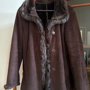 Elegant Brown Faux Fur Trimmed Coat